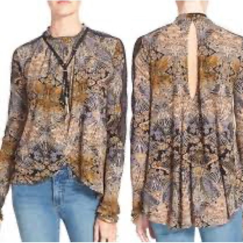 Free People New World Nouveau Jersey Lace Inset Top in Coal Combo - Picture 5 of 6
